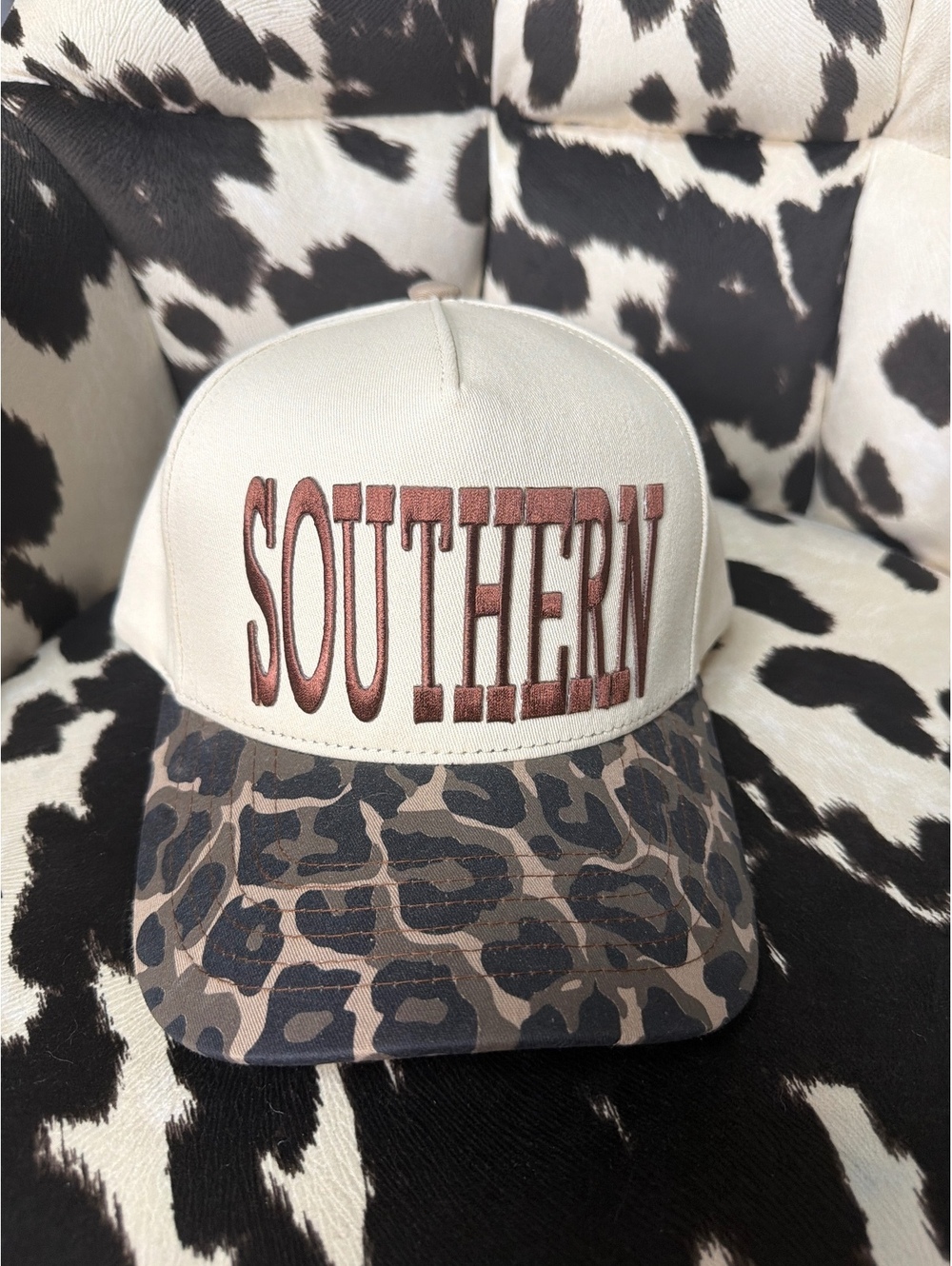 C.C Southern Snapback Hat with Leopard Print Brim